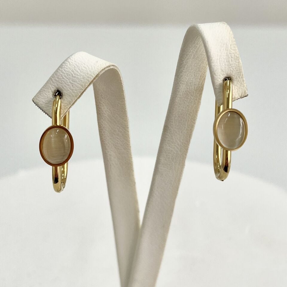 Çelik Kedi Gözü Taşı Küpe