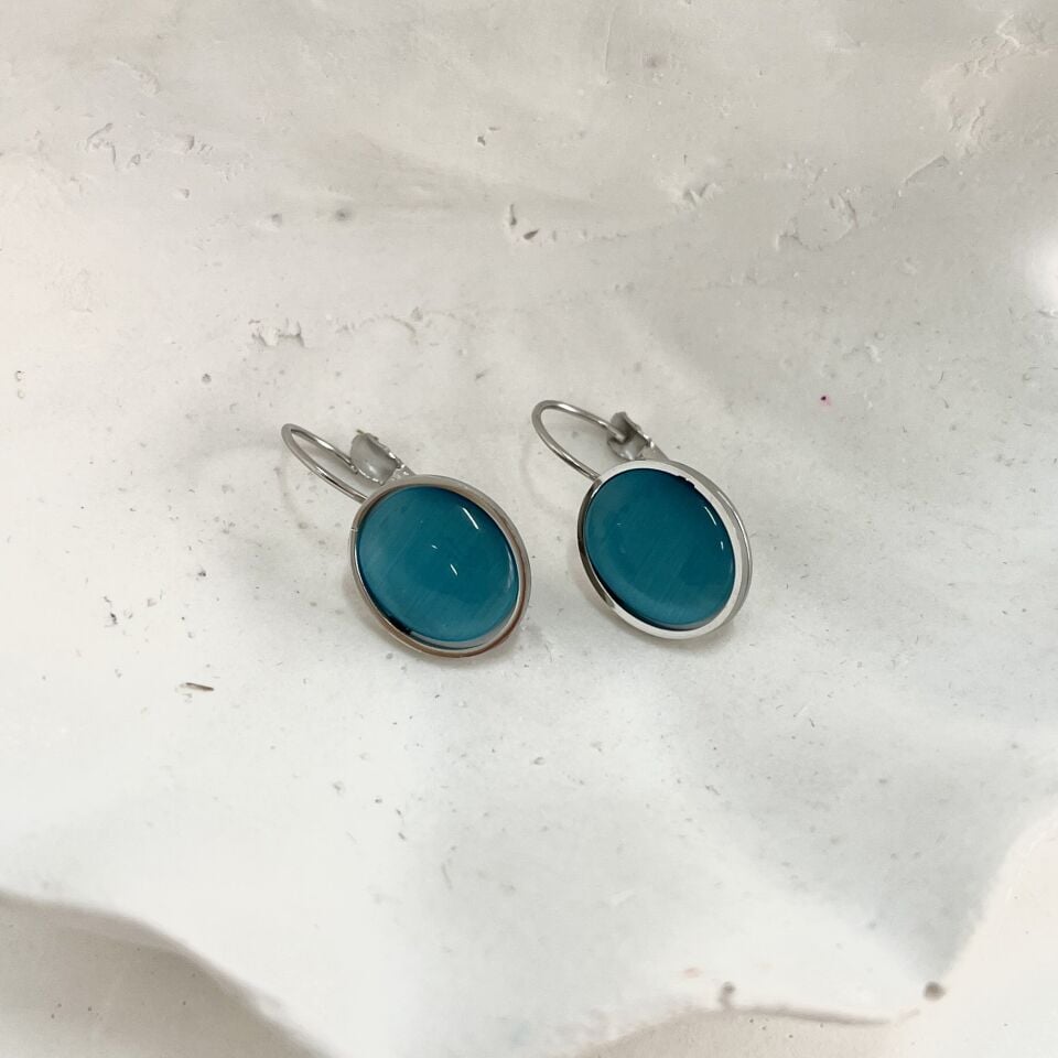 Çelik Kedi Gözü Taşı Küpe