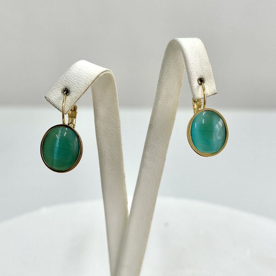 Çelik Kedi Gözü Taşı Mavi Küpe