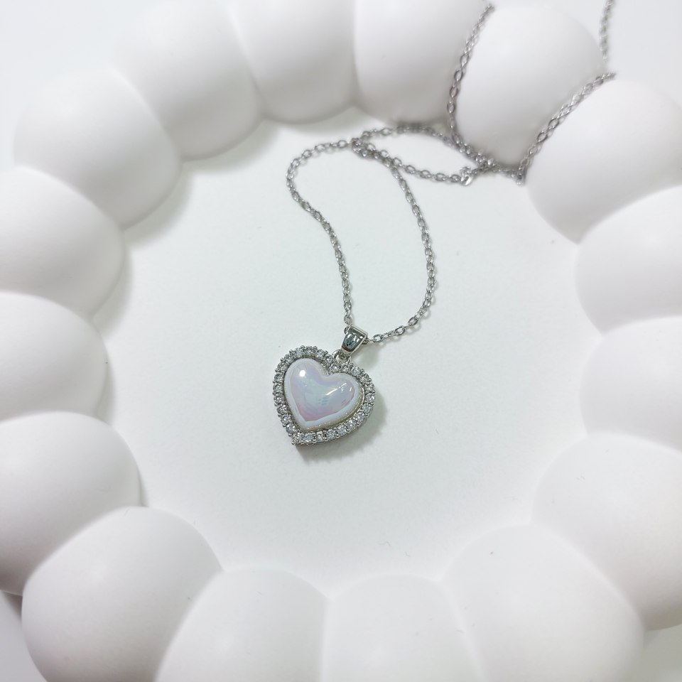 Çelik Zirkon Taşlı Kalp Kolye