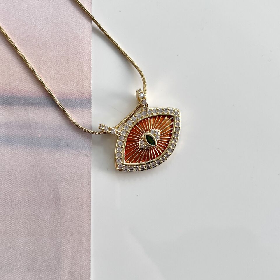 Çelik Turuncu Göz Kolye