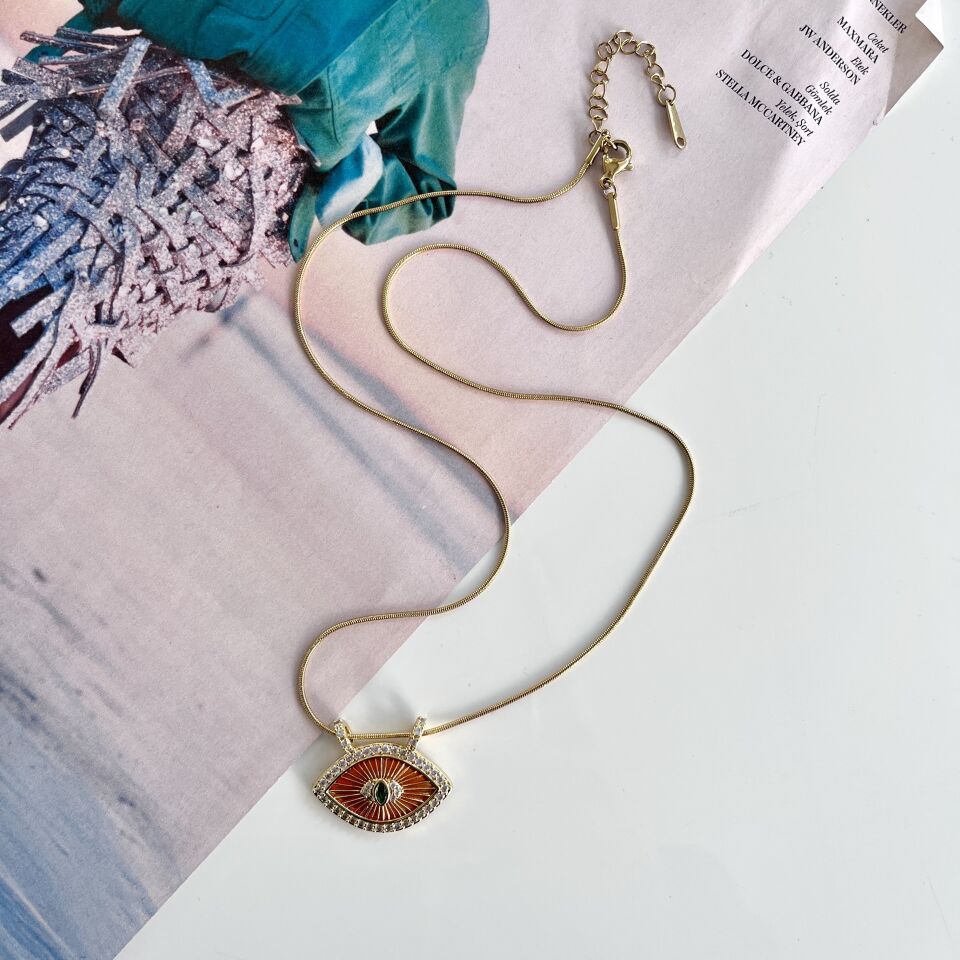 Çelik Turuncu Göz Kolye