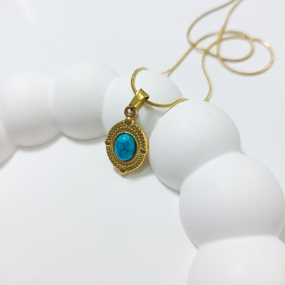 Çelik Turkuaz Taşı Kolye