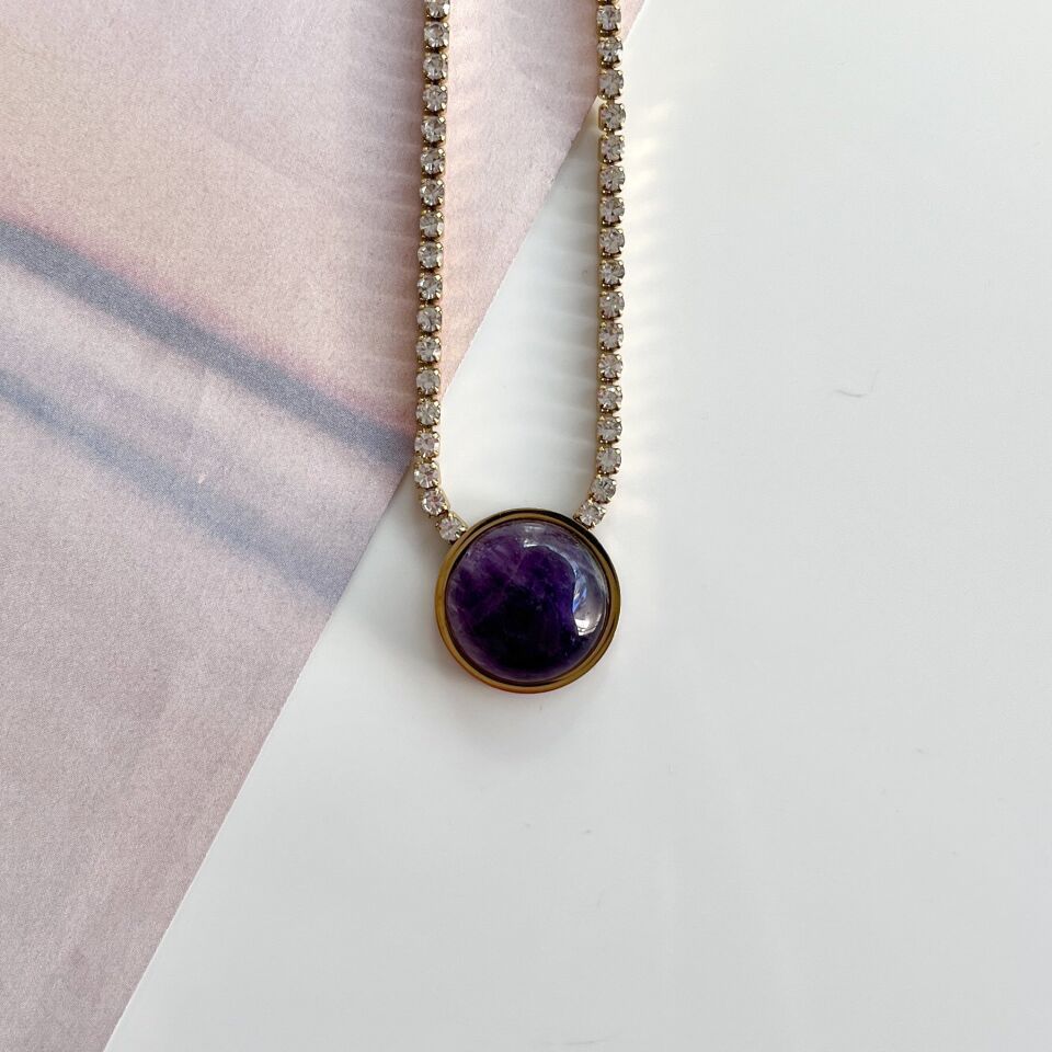 Çelik Su Yolu Ametist Kolye