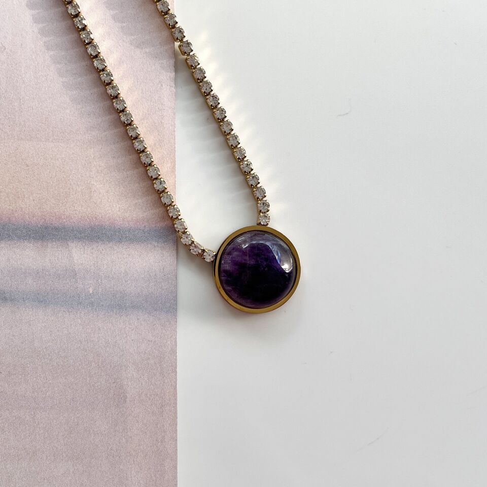 Çelik Su Yolu Ametist Kolye