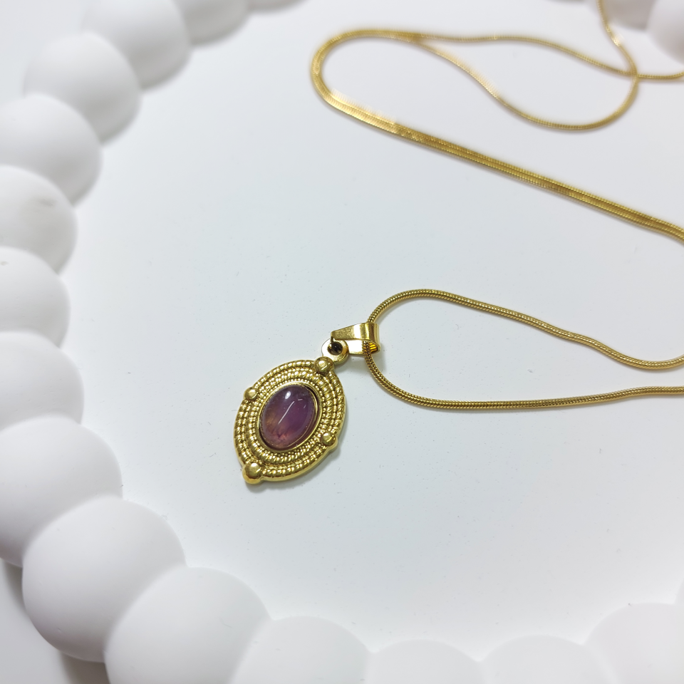 Çelik Ametist Taşı Kolye