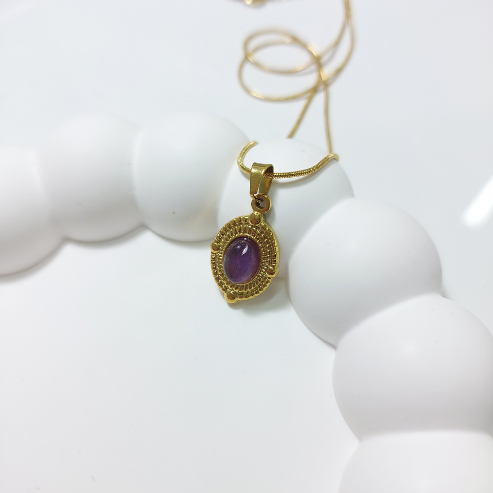 Çelik Ametist Taşı Kolye