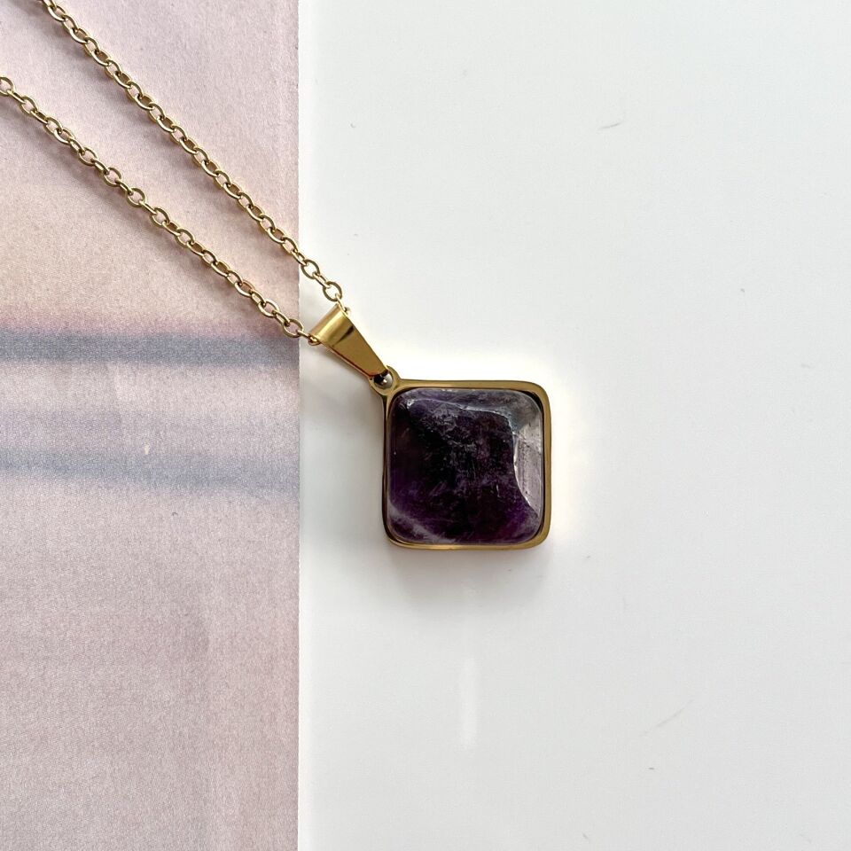 Çelik Ametist Kolye