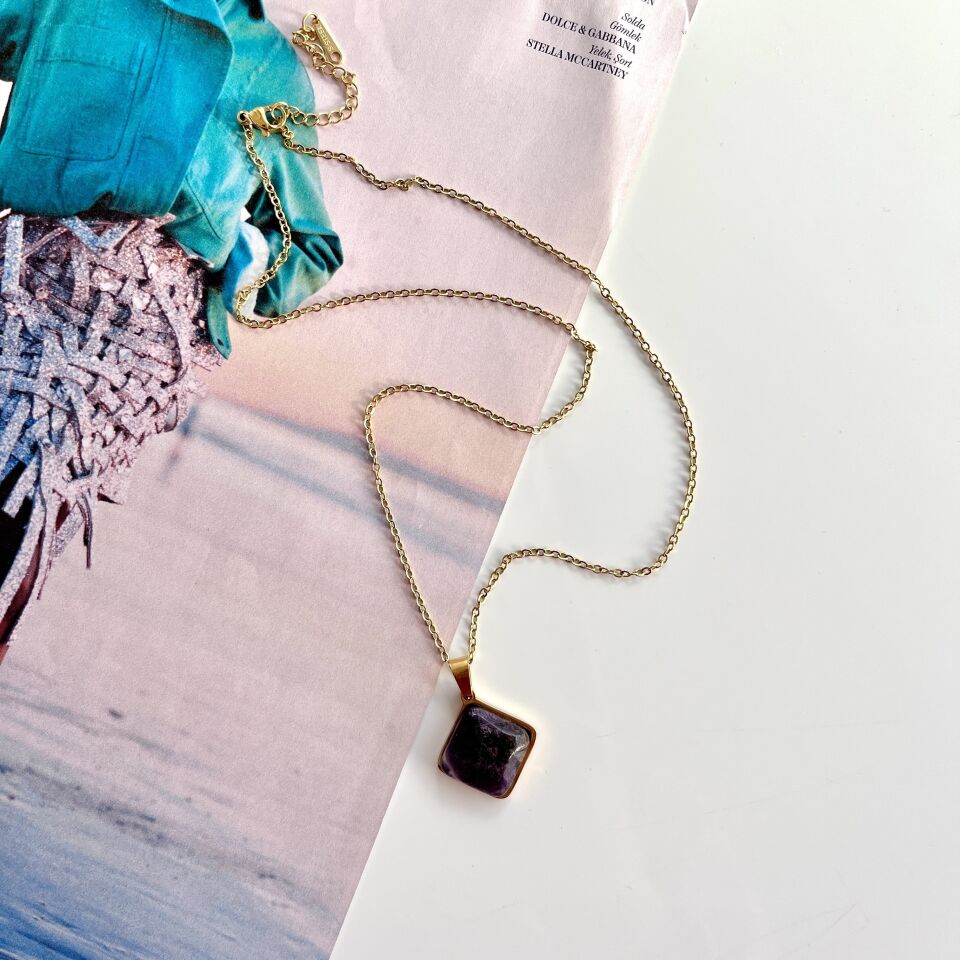 Çelik Ametist Kolye