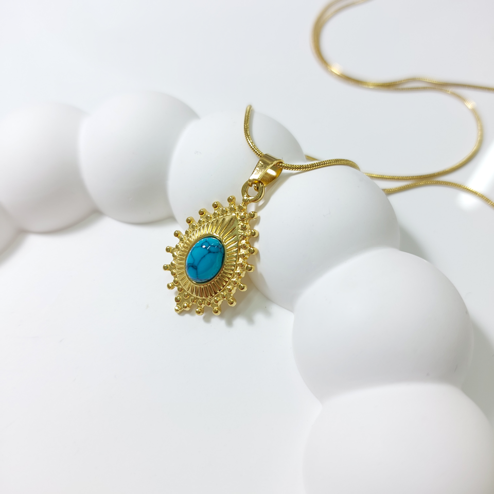 Çelik Turkuaz Taşı Kolye