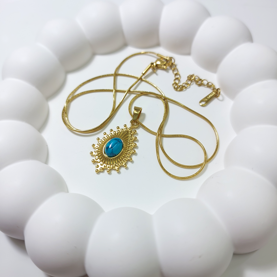 Çelik Turkuaz Taşı Kolye