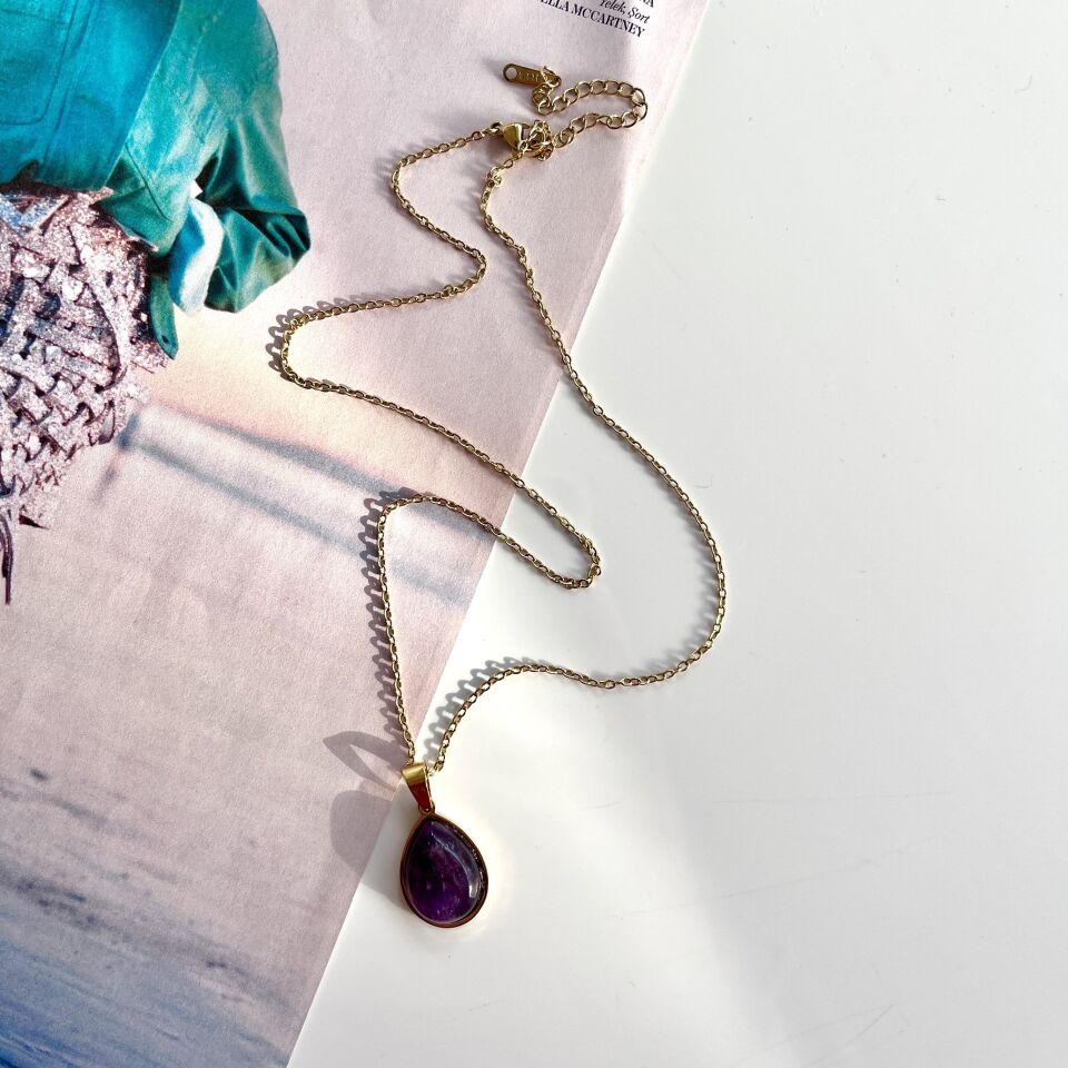 Çelik Ametist Kolye