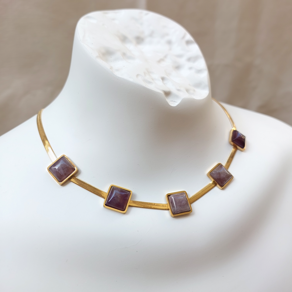 Çelik Ametist Kolye