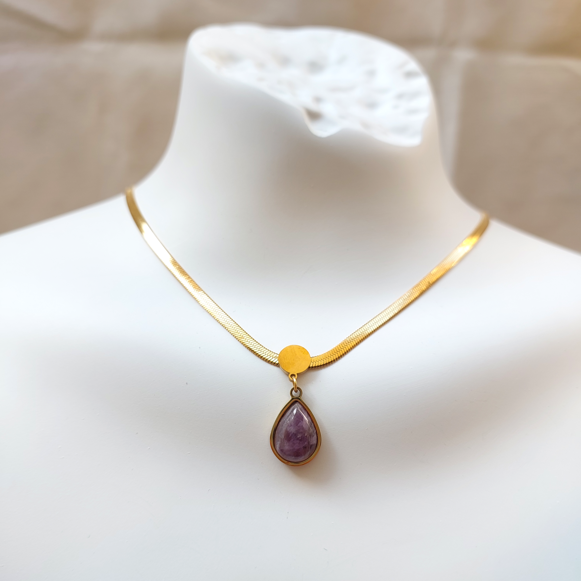 Çelik Ametist Kolye