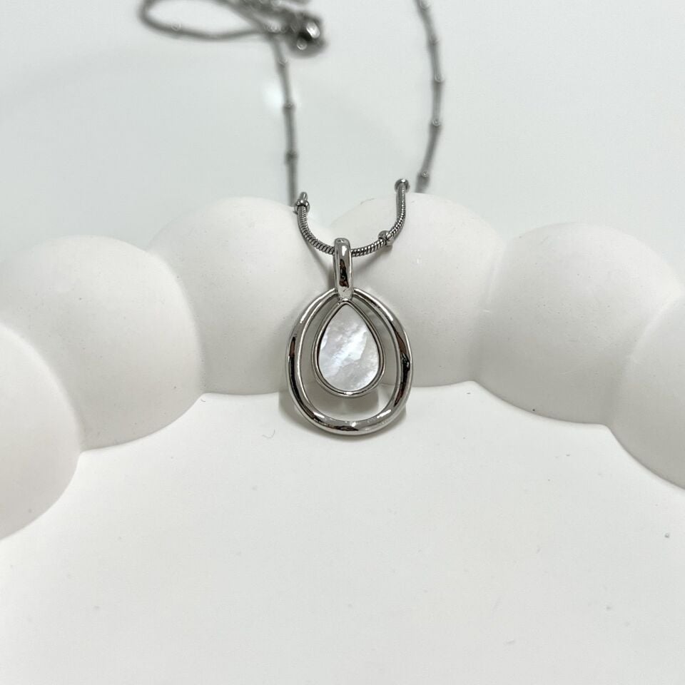 Çelik Sedef Taşı Damla Kolye