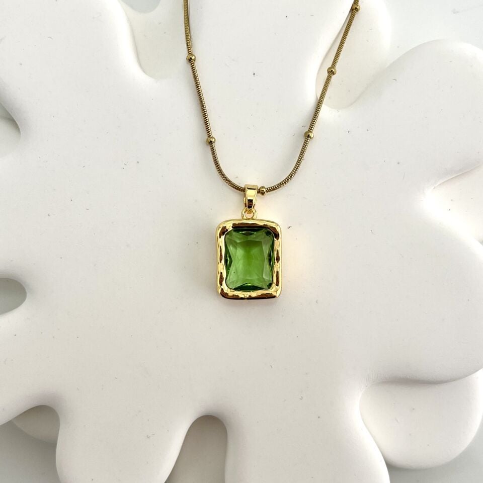 Çelik Yeşil Kristal Kolye