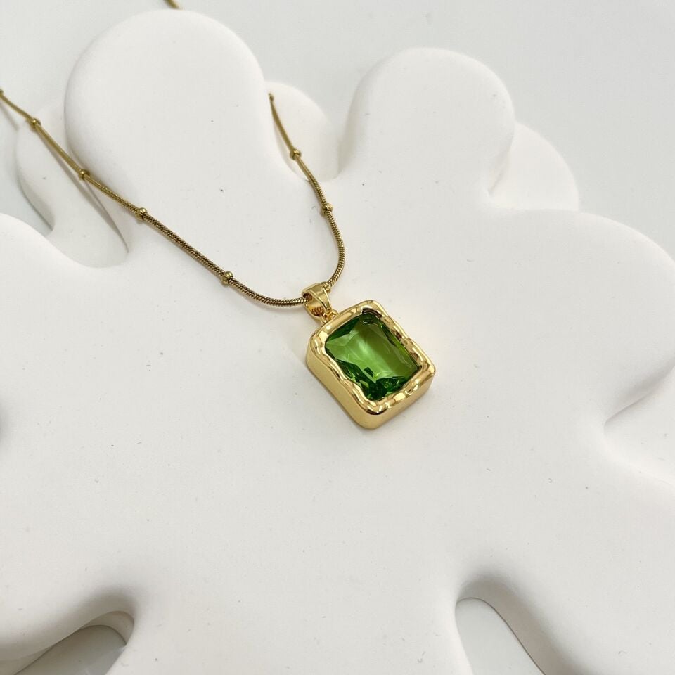 Çelik Yeşil Kristal Kolye