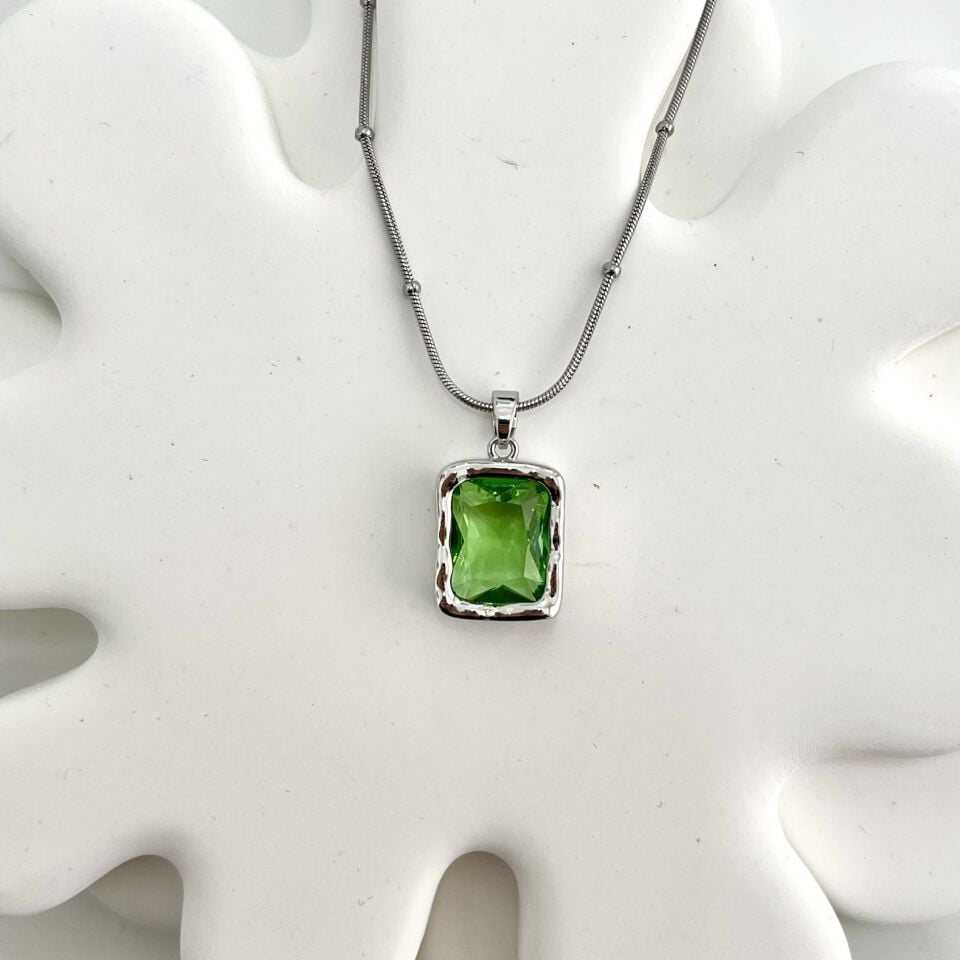 Çelik Yeşil Kristal Kolye