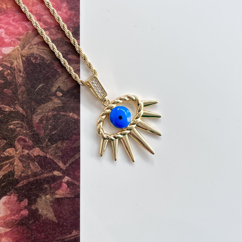 Çelik Mavi Göz Kolye
