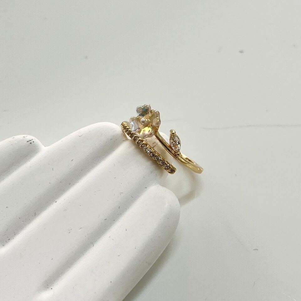 Taşlı Pırıltılı Çiçek Prenses Yüzük