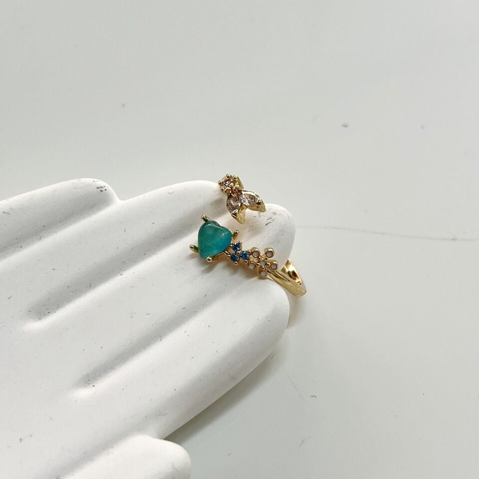 Mavi Kalpli Taşlı Prenses Yüzük