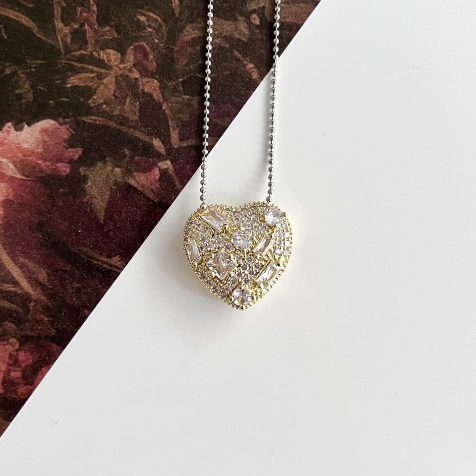 Çelik Zirkon Taşlı Kalp Kolye