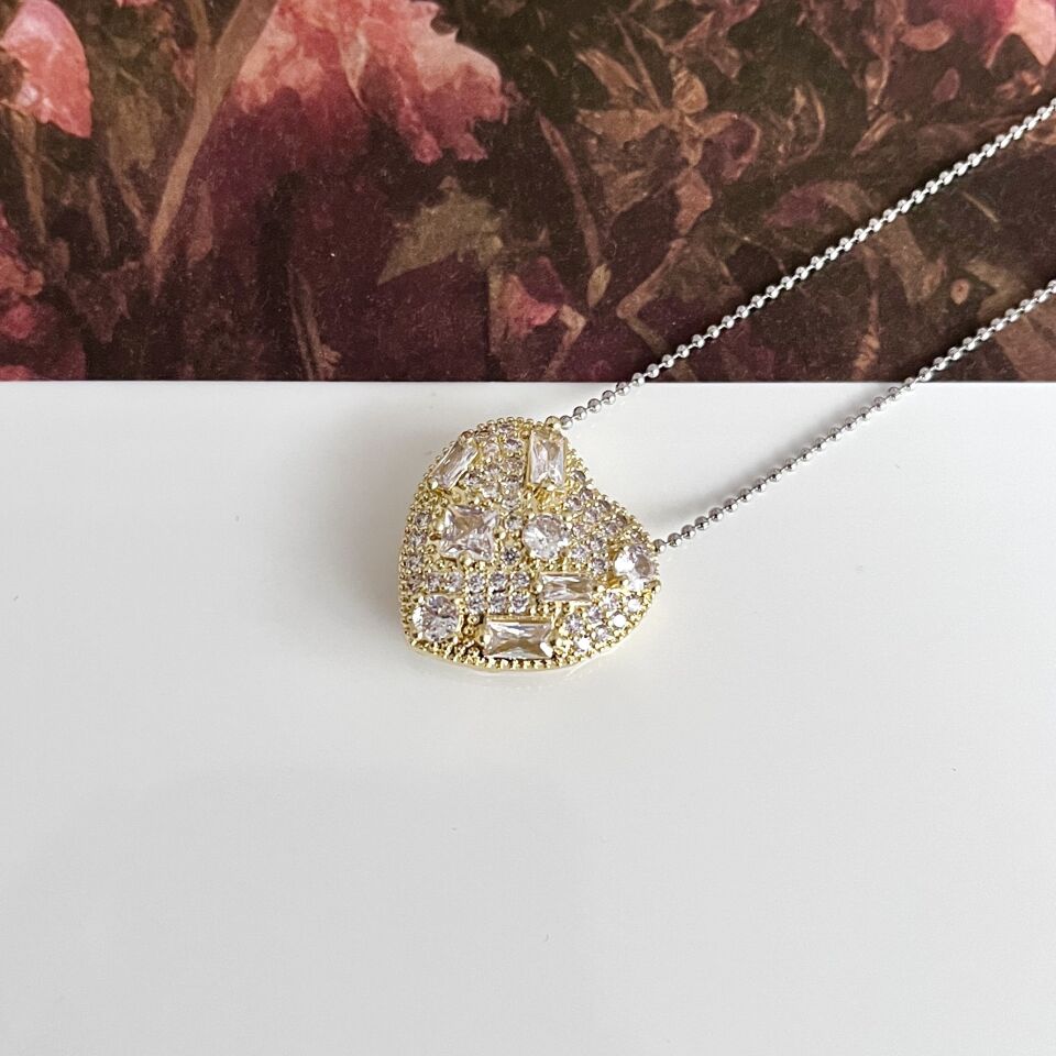 Çelik Zirkon Taşlı Kalp Kolye