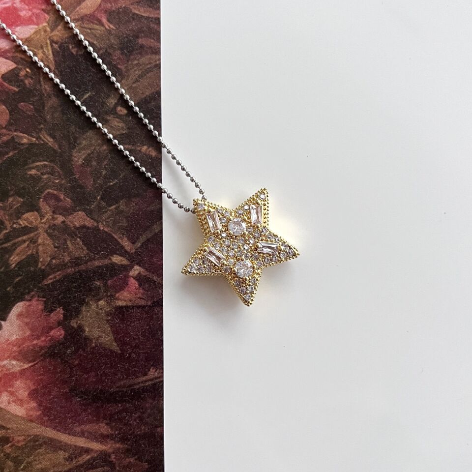 Çelik Zirkon Taşlı Yıldız Kolye