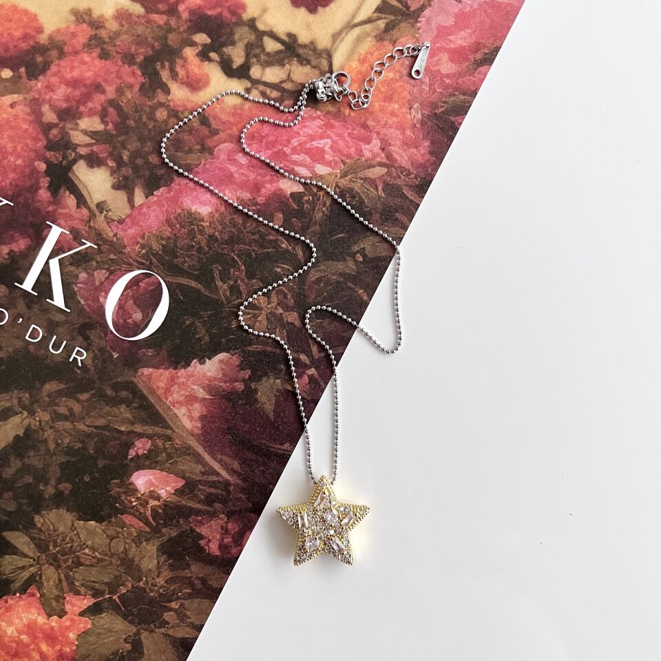 Çelik Zirkon Taşlı Yıldız Kolye