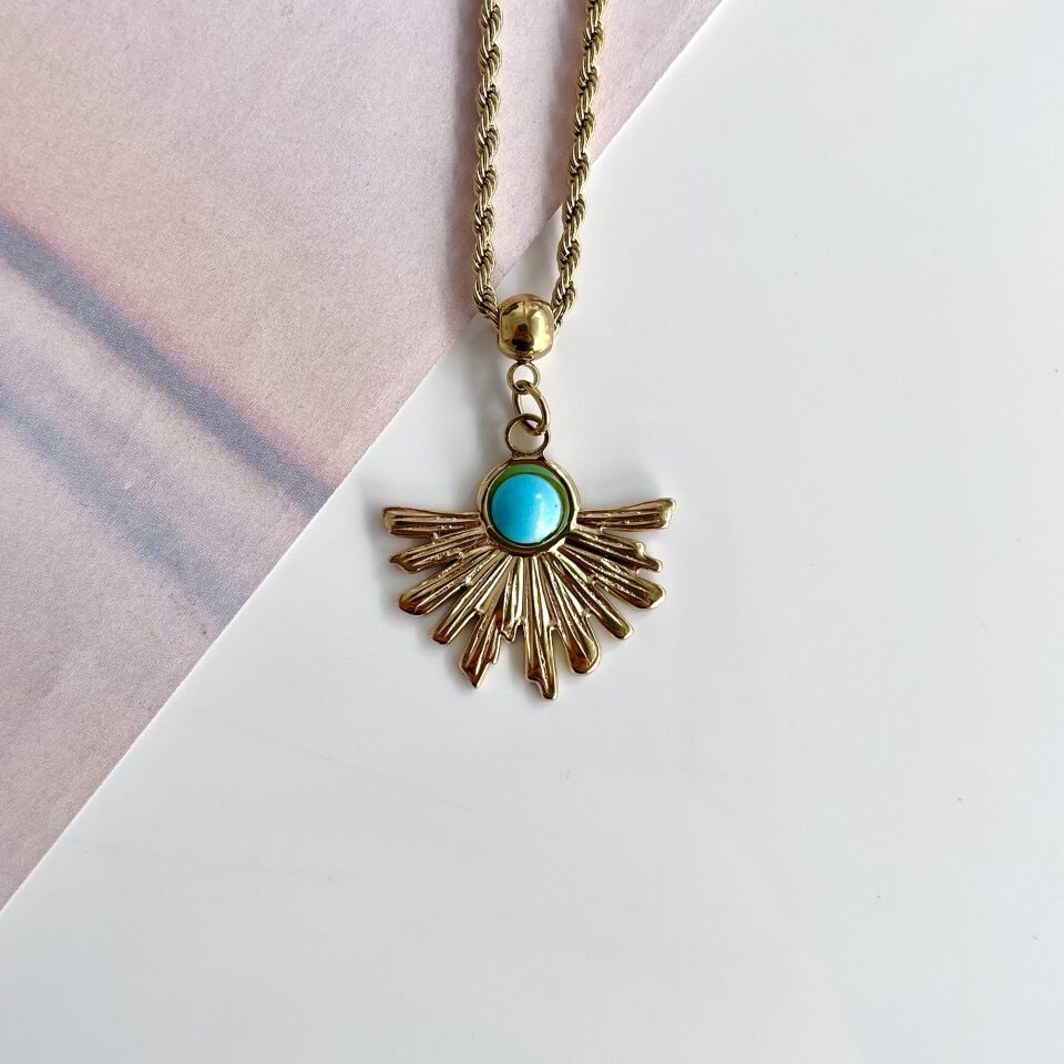 Çelik Turkuaz Taşı Kolye