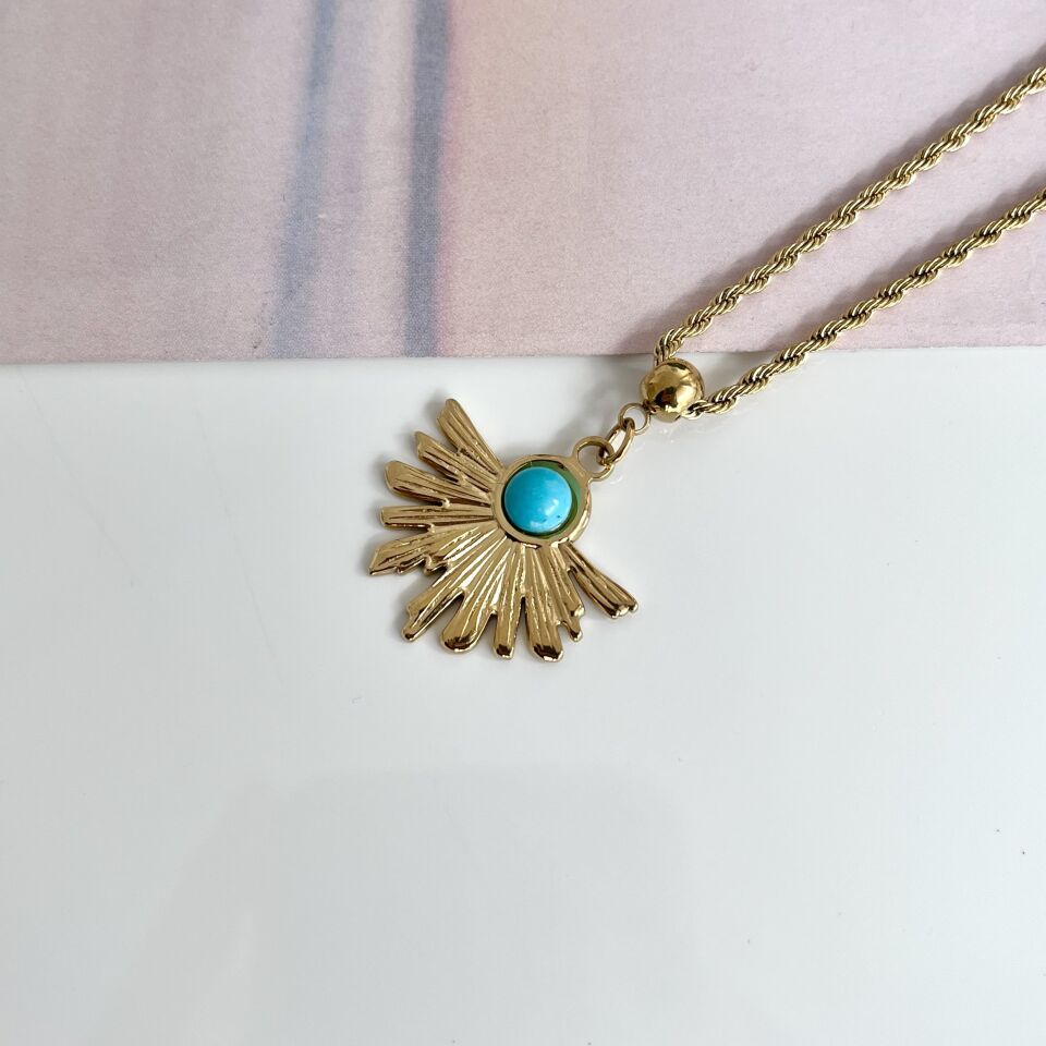 Çelik Turkuaz Taşı Kolye